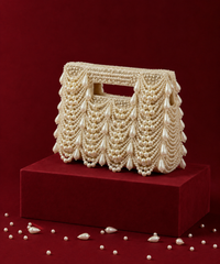 Farah Gold Georgette Pearl Embellished Clutch