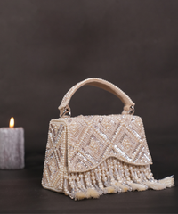 Elara Ivory Suede Embellished Box Bag