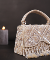 Elara Ivory Suede Embellished Box Bag