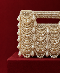 Farah Gold Georgette Pearl Embellished Clutch