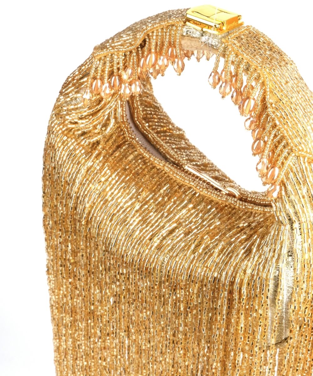Bailey Gold Georgette Handcrafted Hand Bag