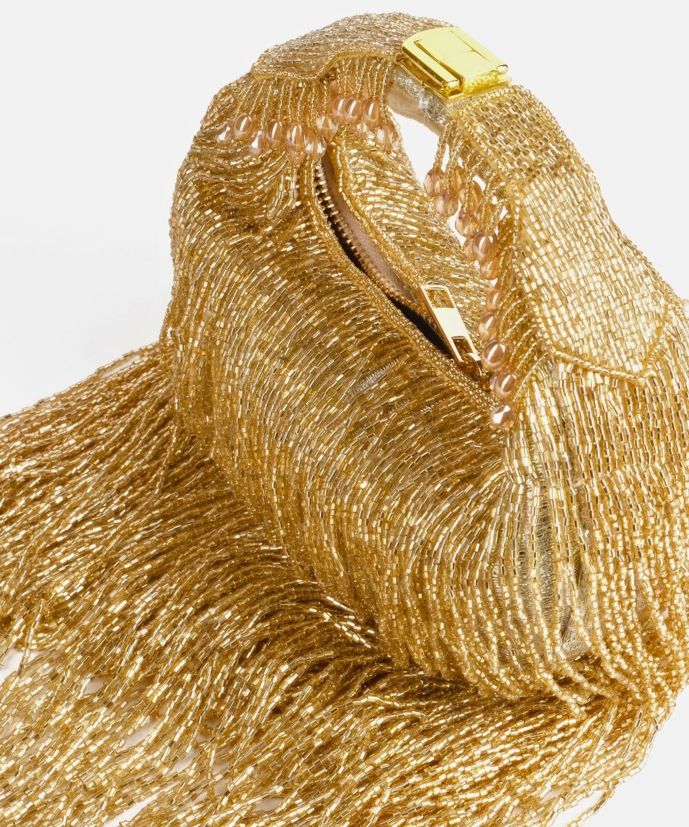 Bailey Gold Georgette Handcrafted Hand Bag