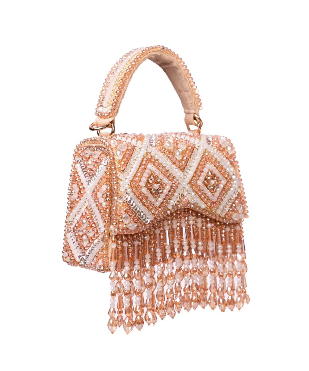 Elara Gold Pastel Suede Embellished Box Bag
