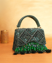 Elara Green Suede Embellished Box Bag