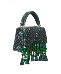 Elara Green Suede Embellished Box Bag