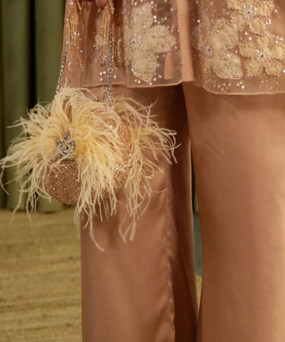 Kiraz Golden Suede Embellished Clutch