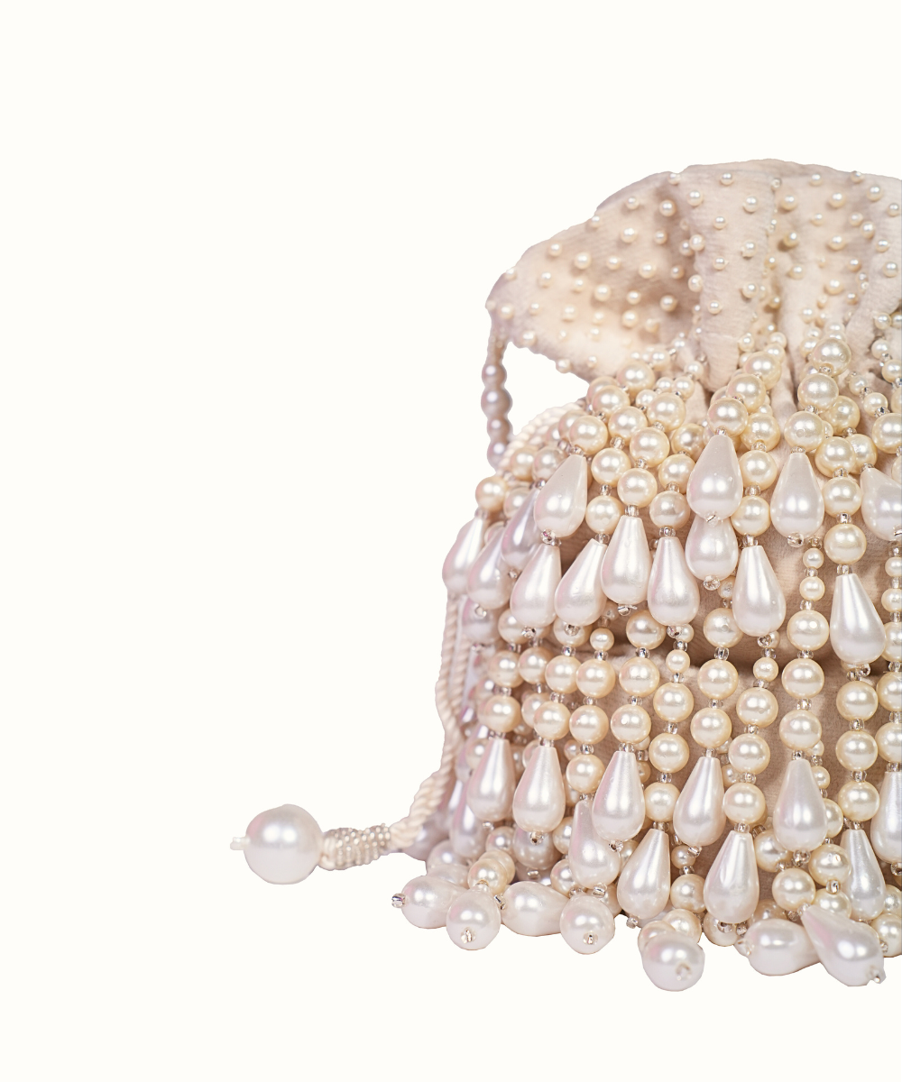 Zarah Ivory Pearl Suede Bucket Bag