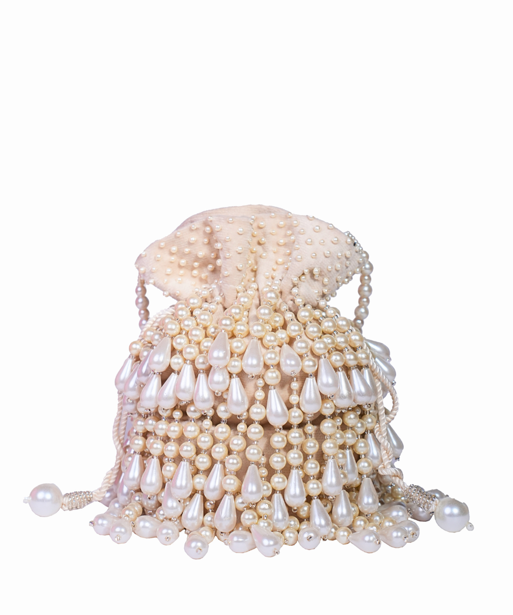 Zarah Ivory Pearl Suede Bucket Bag