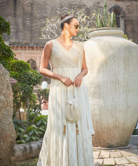 Adara Ivory Suede Potli With Pearl Gold Hanging