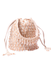 Kelly Ivory Pastel Suede Embellished Bucket Bag