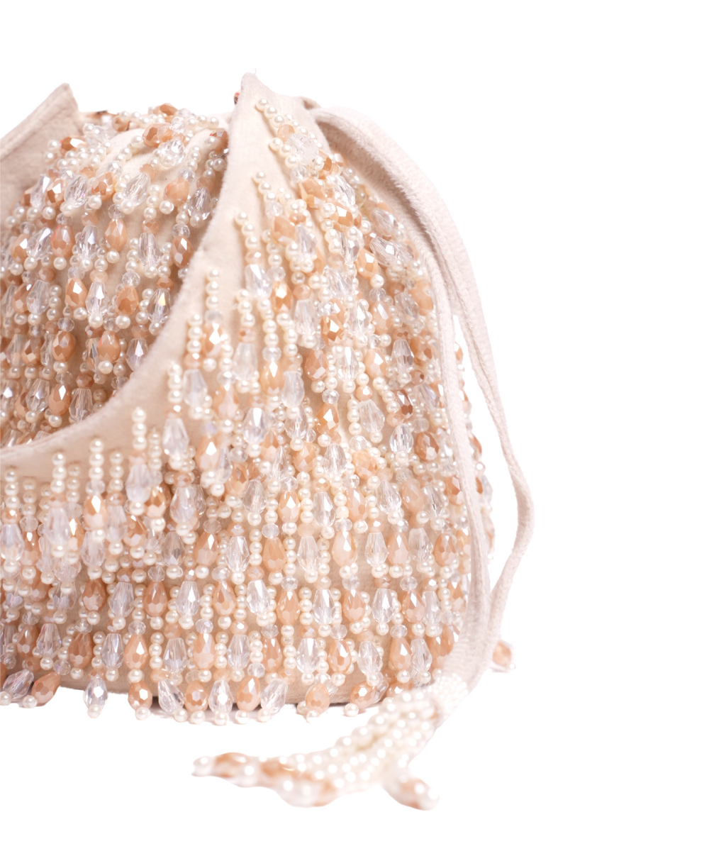 Kelly Ivory Pastel Suede Embellished Bucket Bag