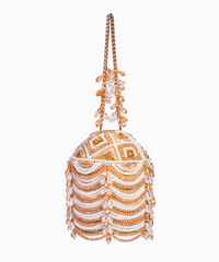 Evara Gold Georgette Embellished Bucket Bag
