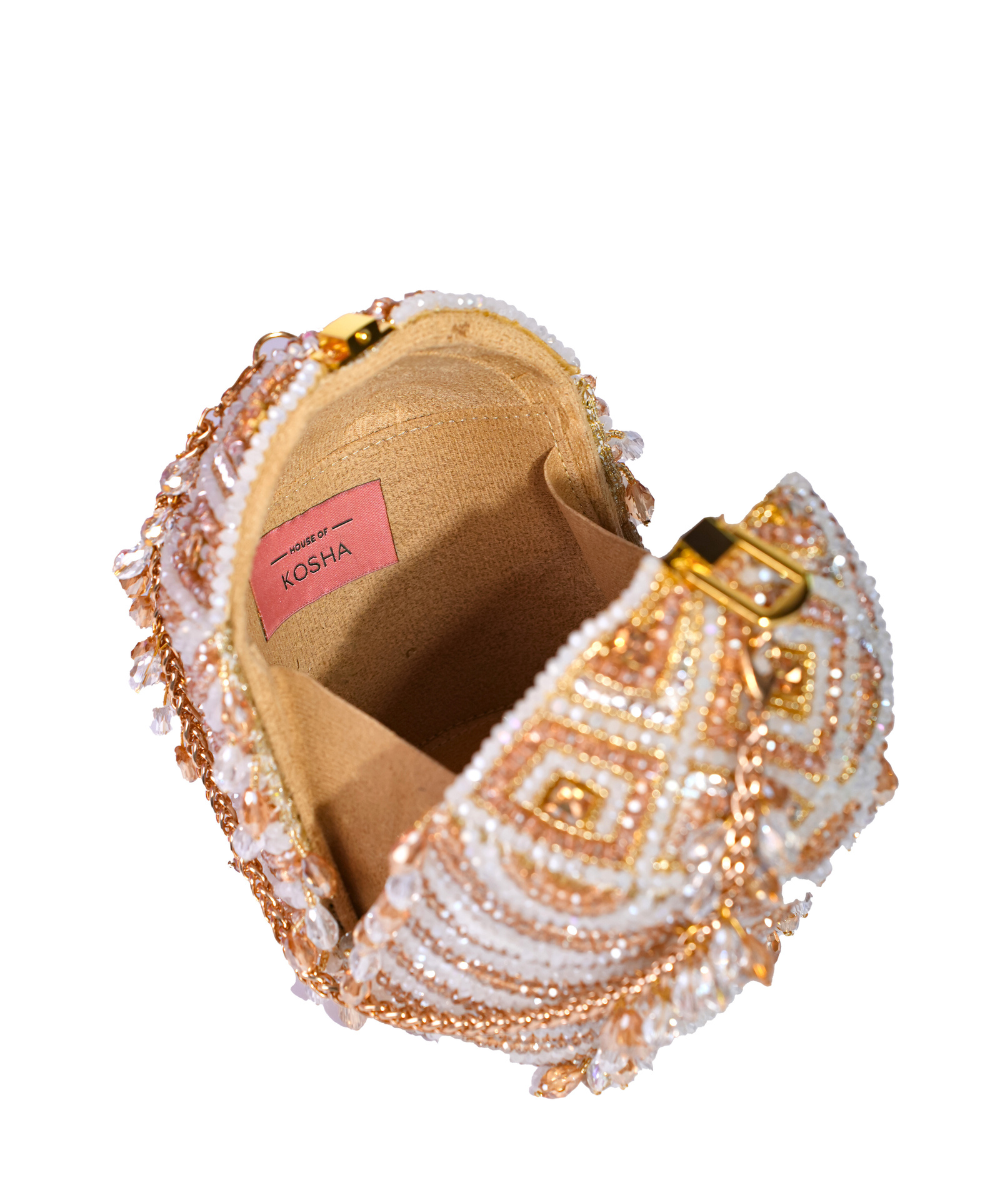Evara Gold Georgette Embellished Bucket Bag