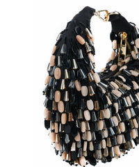 Elly Black Suede Embellished Hobo Bag