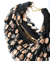Elly Black Suede Embellished Hobo Bag