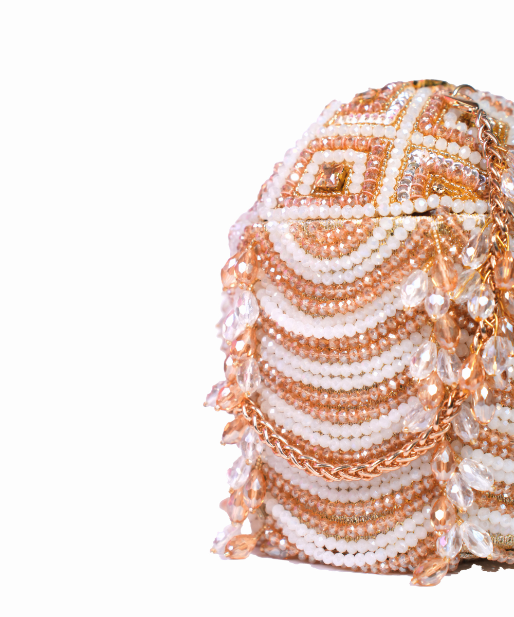 Evara Gold Georgette Embellished Bucket Bag