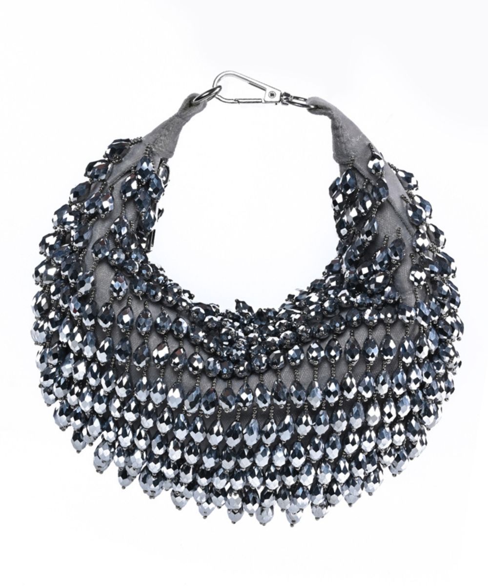 Ophelia Silver Suede Embellished Hobo Bag