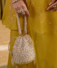 Kelly Ivory Pastel Suede Embellished Bucket Bag