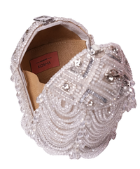 Evara Silver Georgette Embellished Bucket Bag