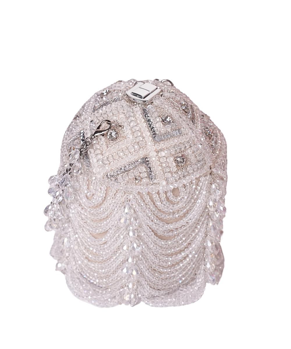 Evara Silver Georgette Embellished Bucket Bag