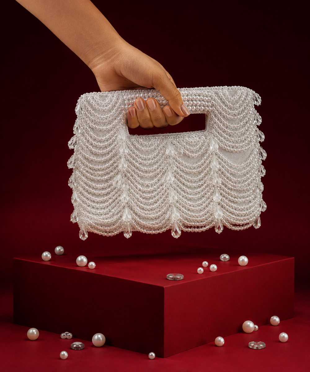 Amyra Silver Suede Handcrafted Clutch