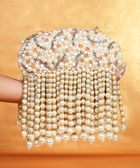 Chloe Ivory Suede Clutch With Big Pearl Hanging
