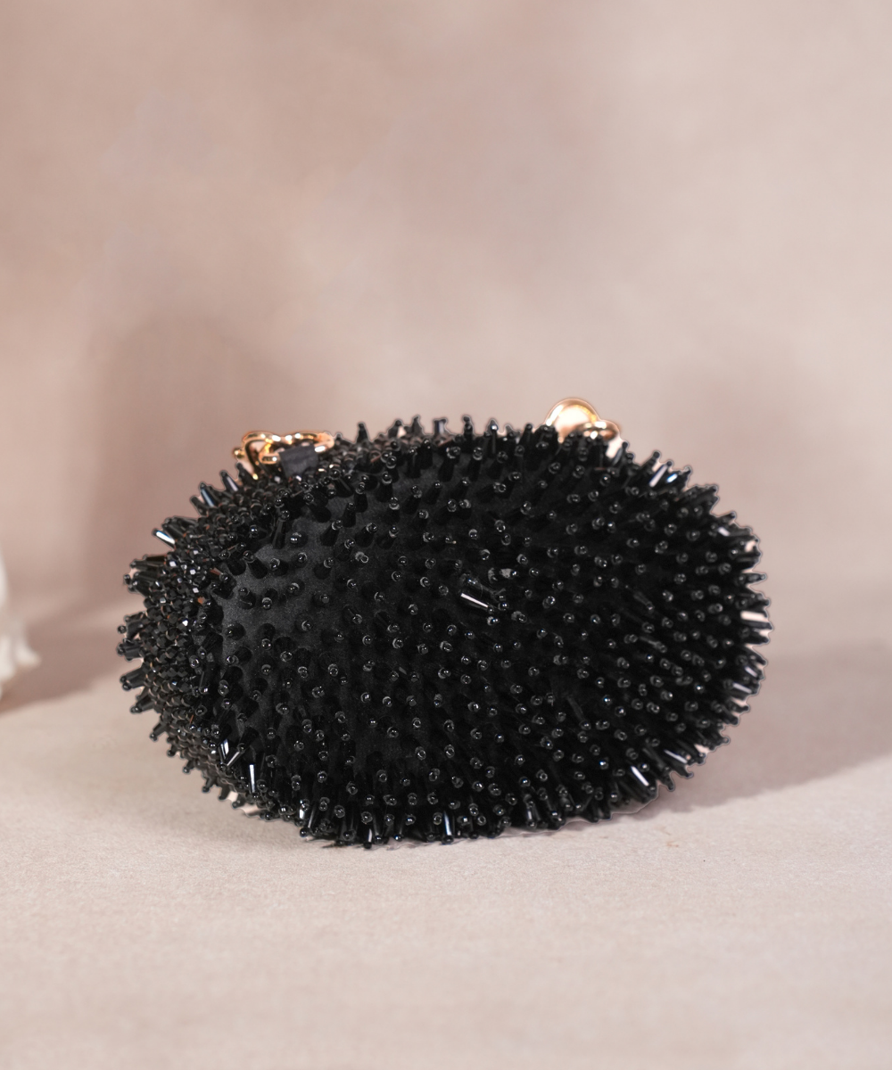 Celeste Black Suede Embellished Clutch