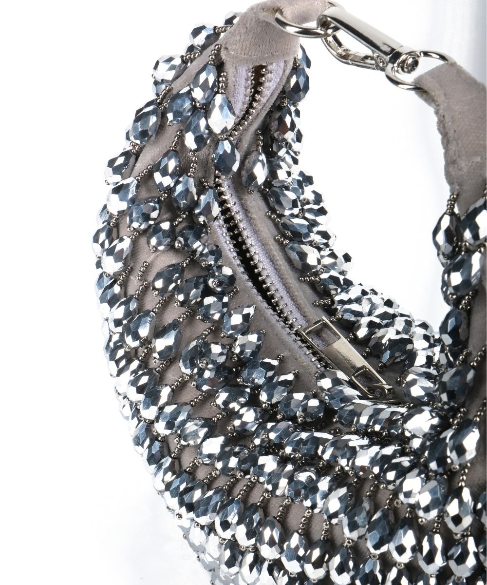 Ophelia Silver Suede Embellished Hobo Bag