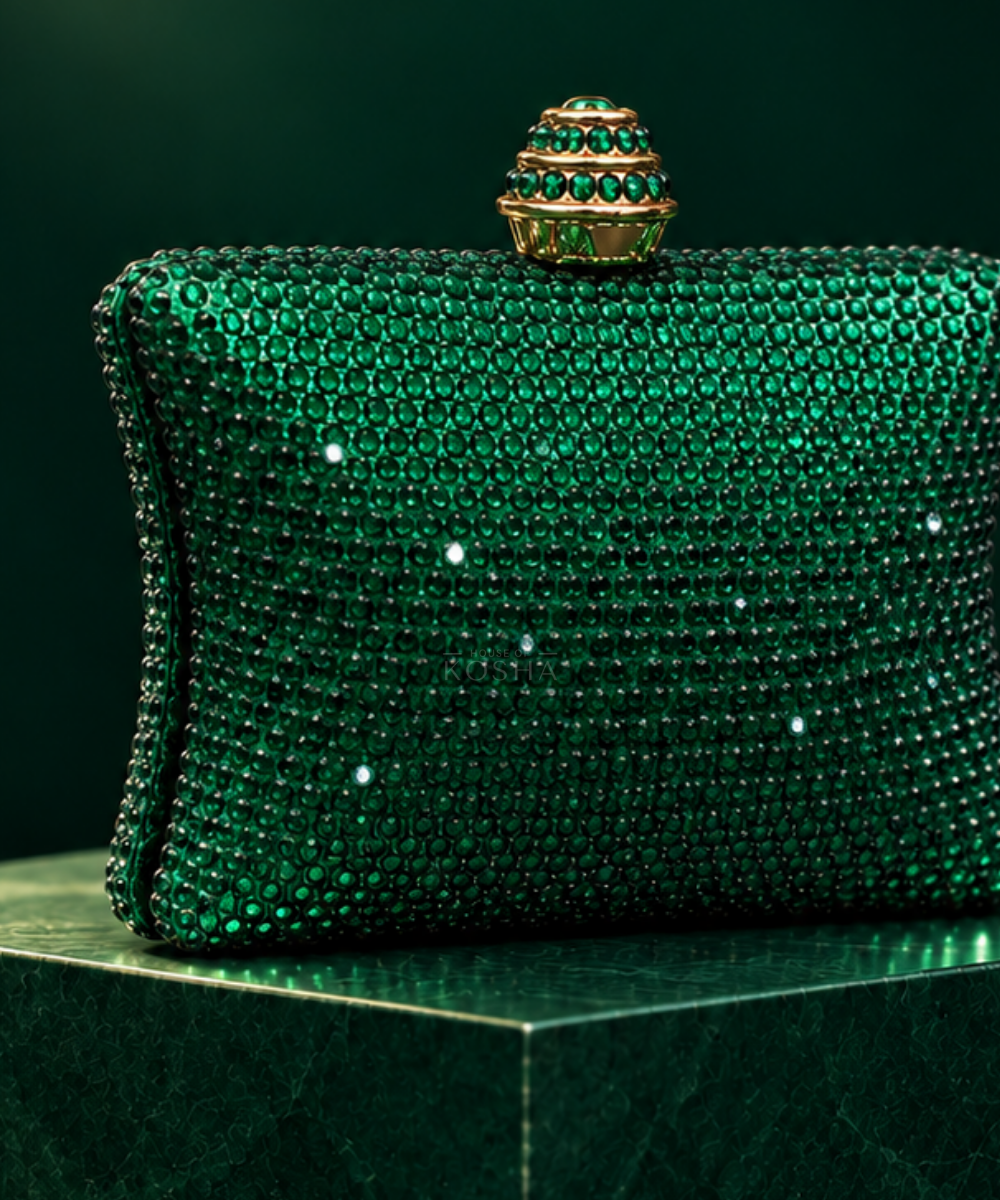 Pixie Green Rhinestone Pillow Clutch