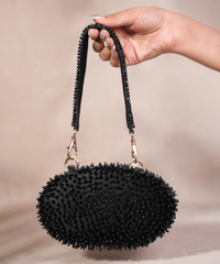 Celeste Black Suede Embellished Clutch