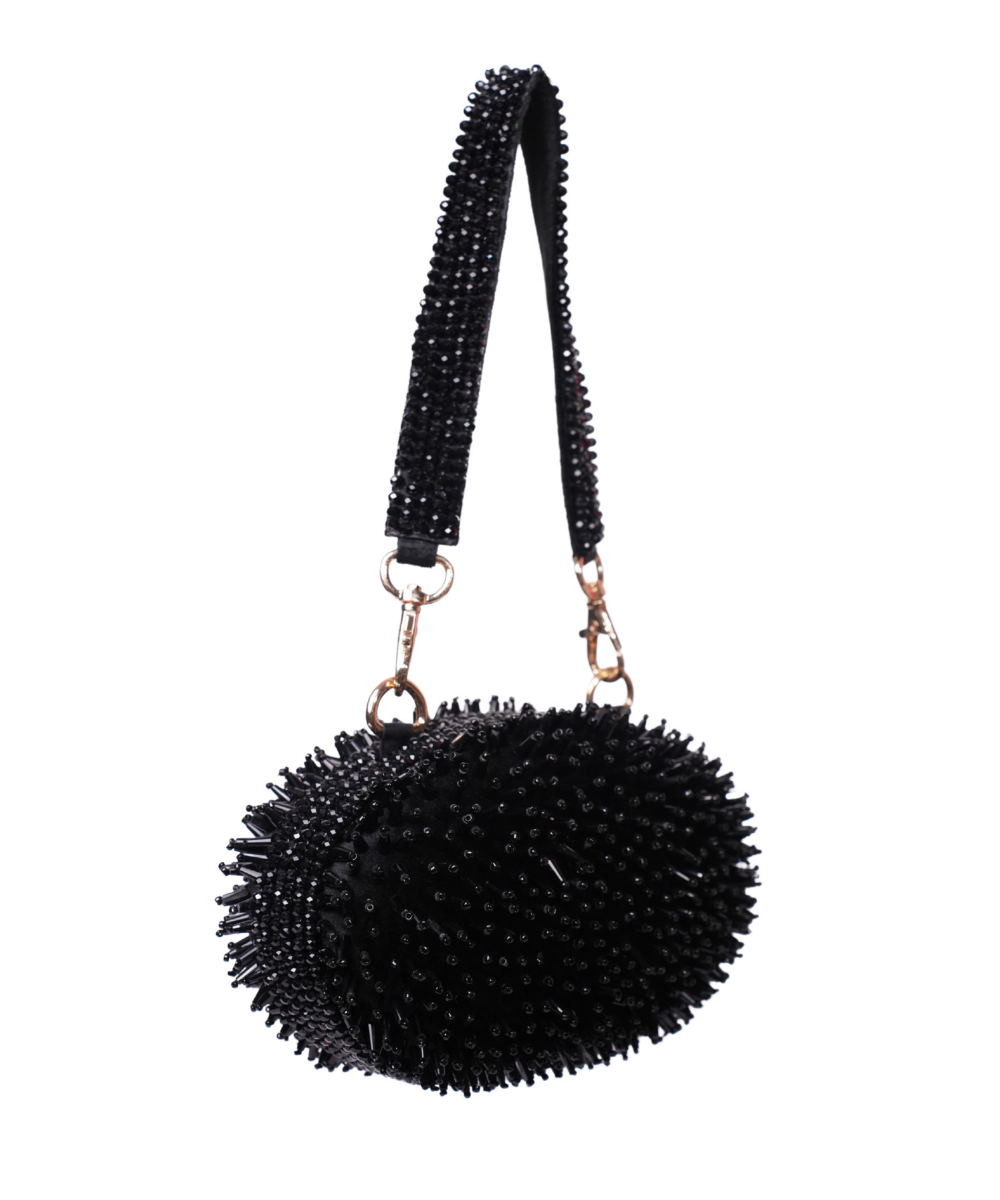 Celeste Black Suede Embellished Clutch