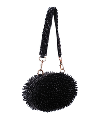 Celeste Black Suede Embellished Clutch