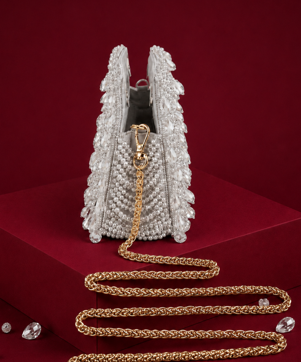 Amyra Silver Suede Handcrafted Clutch