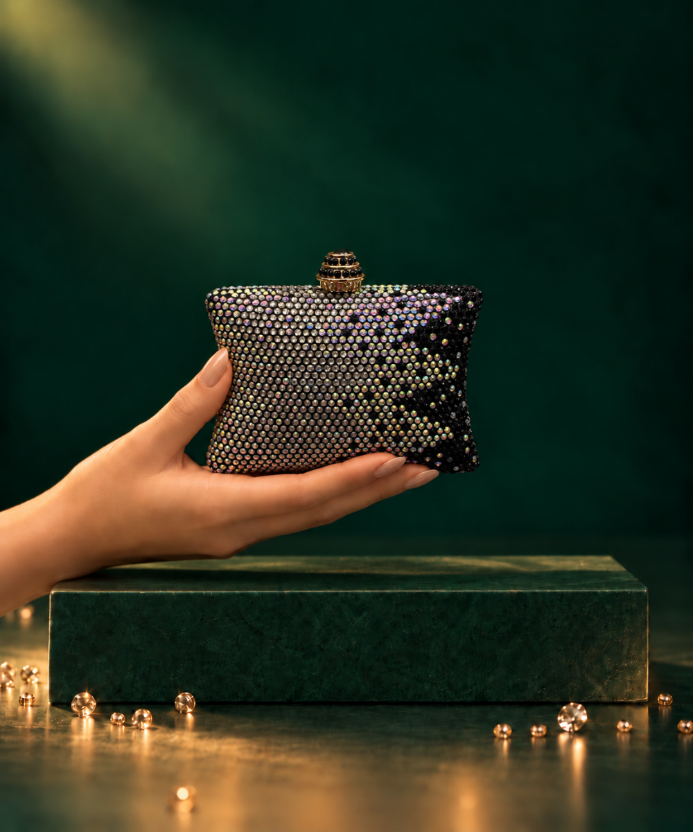 Pixie Black Ombre Rhinstone Pillow clutch