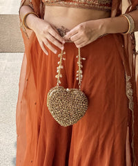 Lola Gold Suede Embellished Heart Bag
