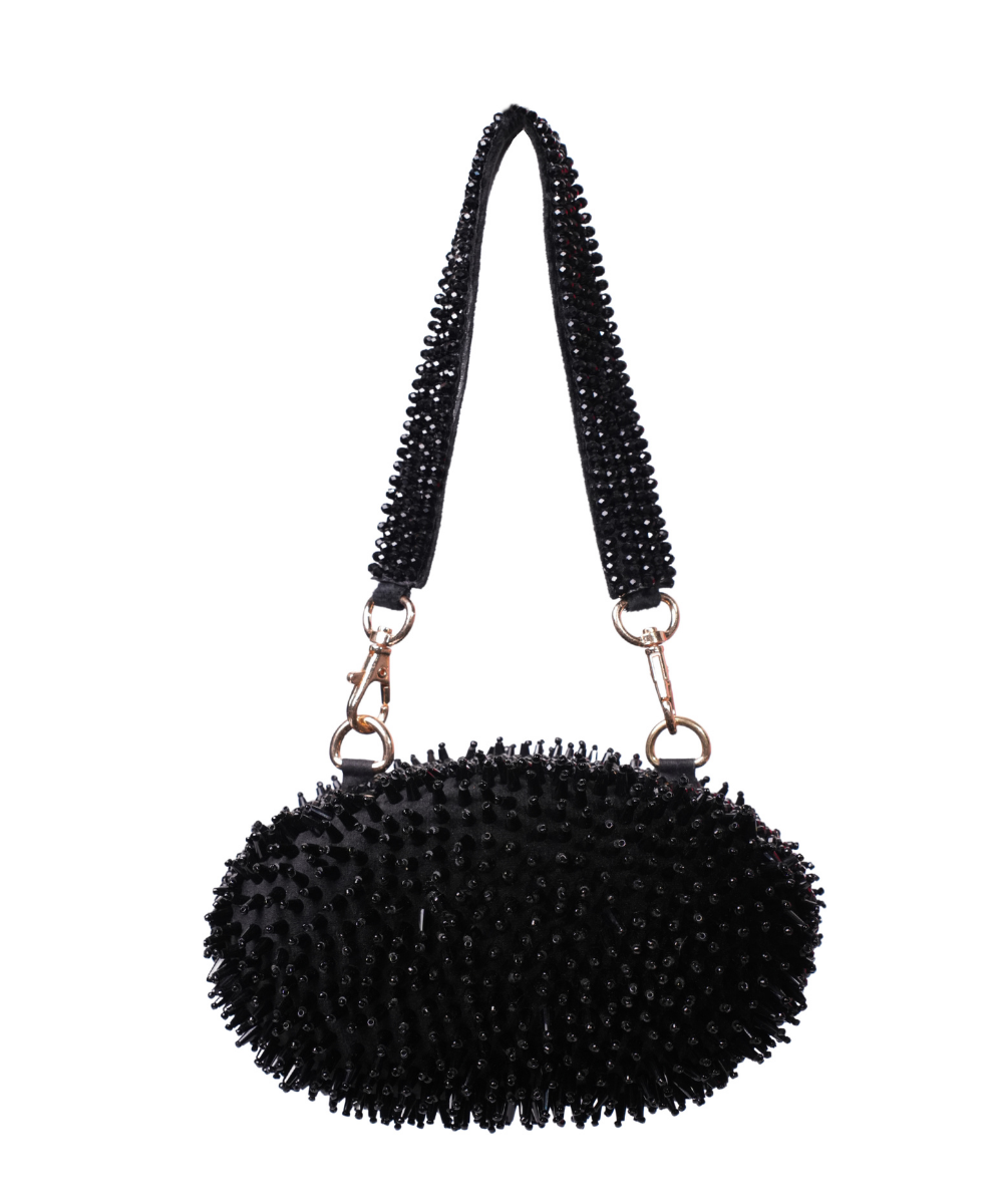 Celeste Black Suede Embellished Clutch