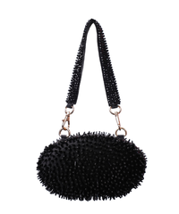 Celeste Black Suede Embellished Clutch