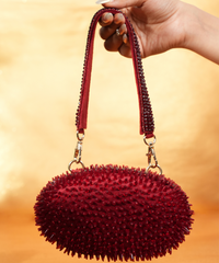 Celeste Maroon Suede Embellished Clutch