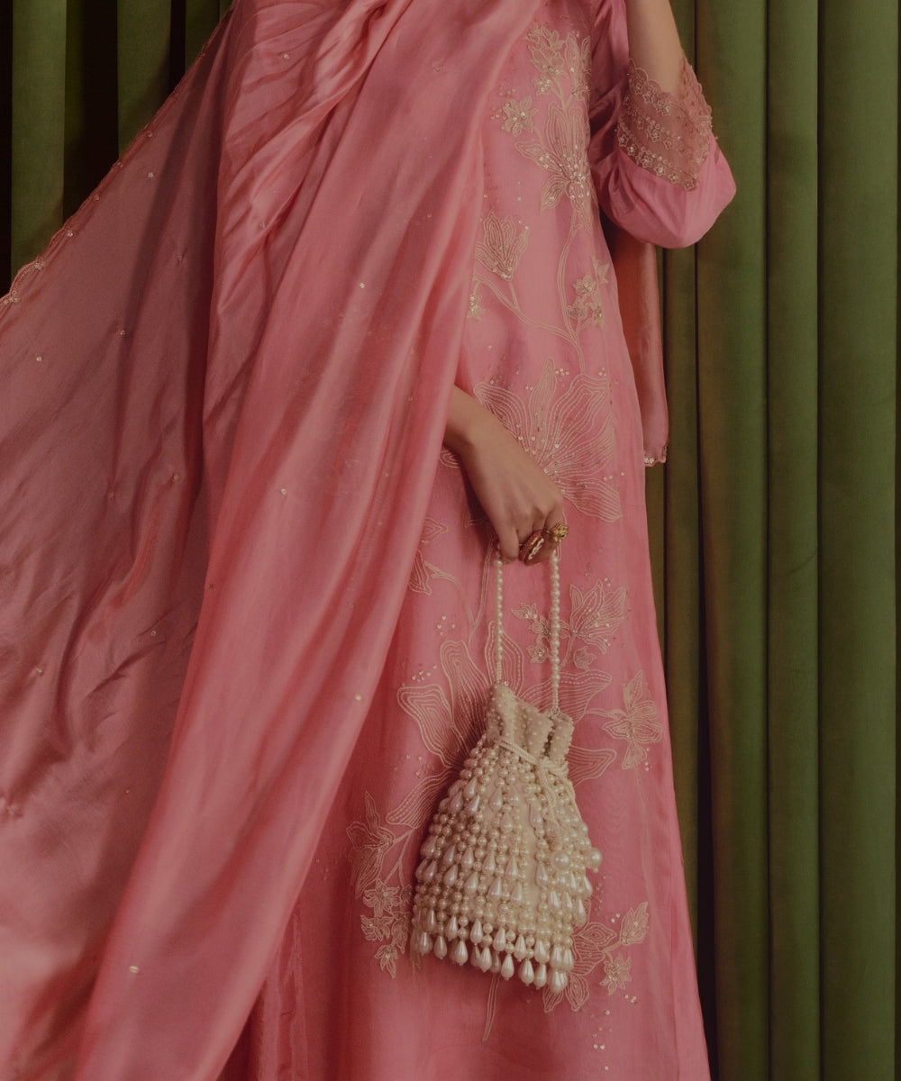 Zarah Ivory Pearl Suede Embellished Potli- House of Kosha -4