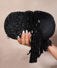 Azmat Black Suede Embellished Capsule Bag