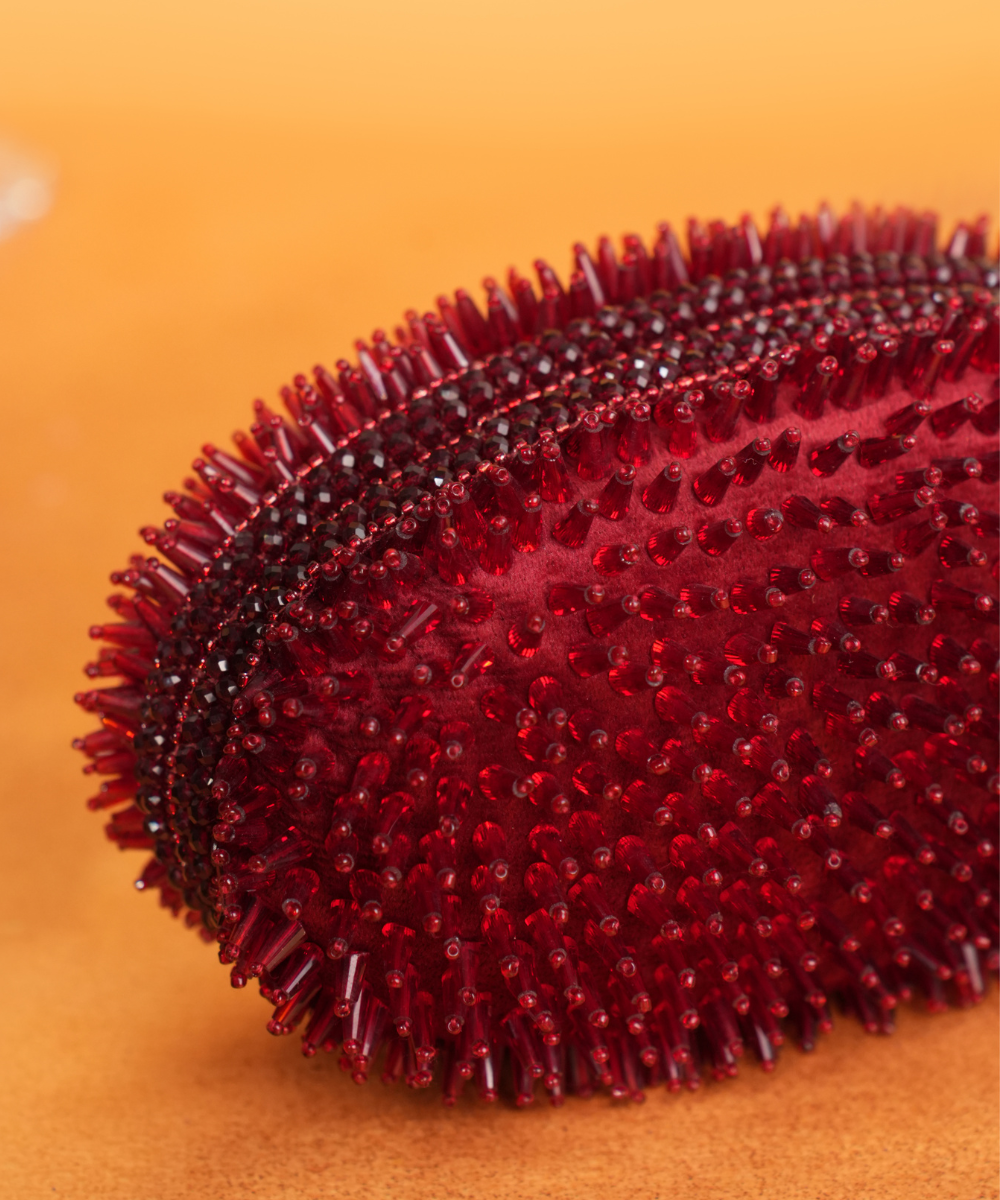 Celeste Maroon Suede Embellished Clutch