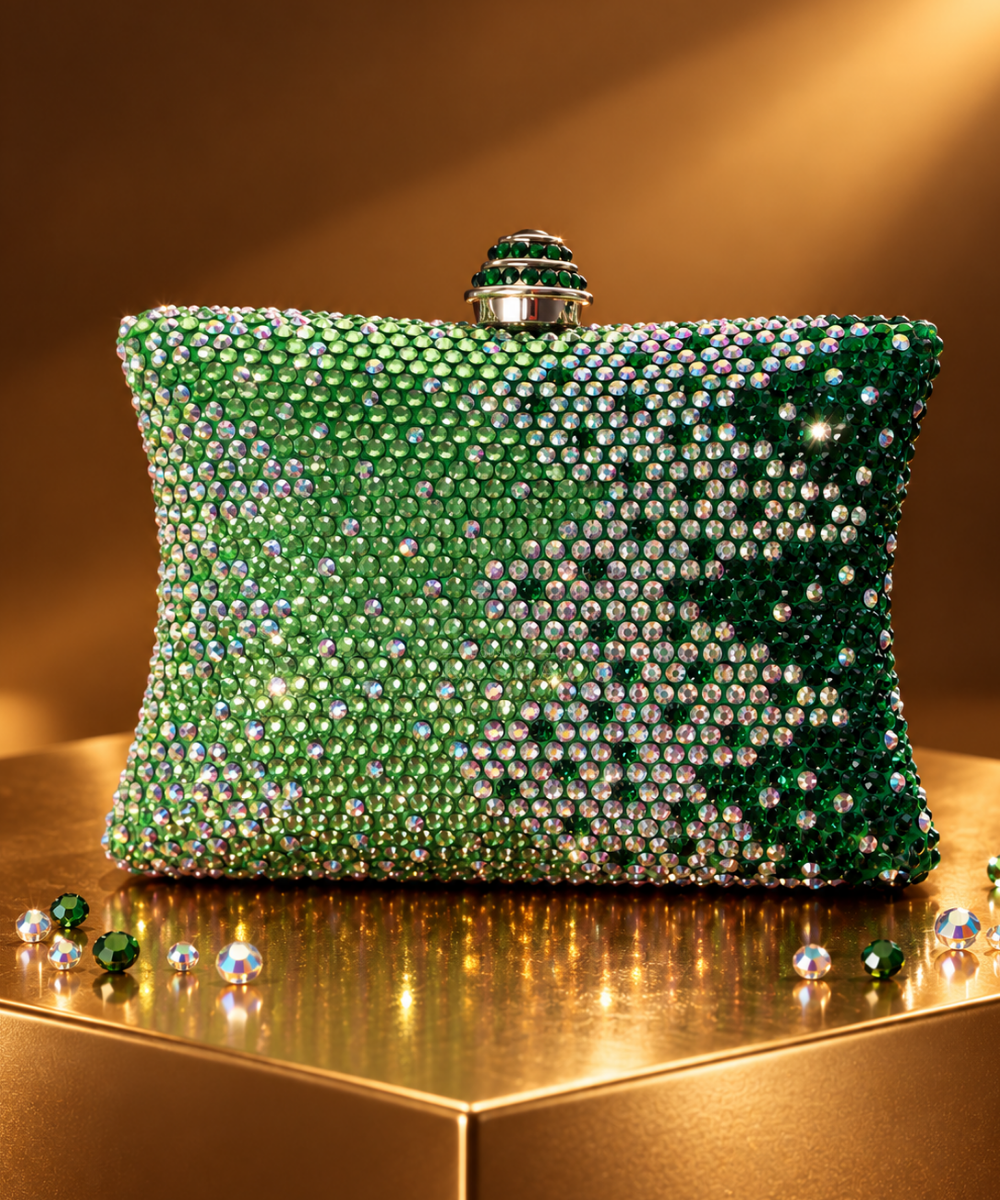 Pixie Green Ombre Rhinestone Pillow Clutch