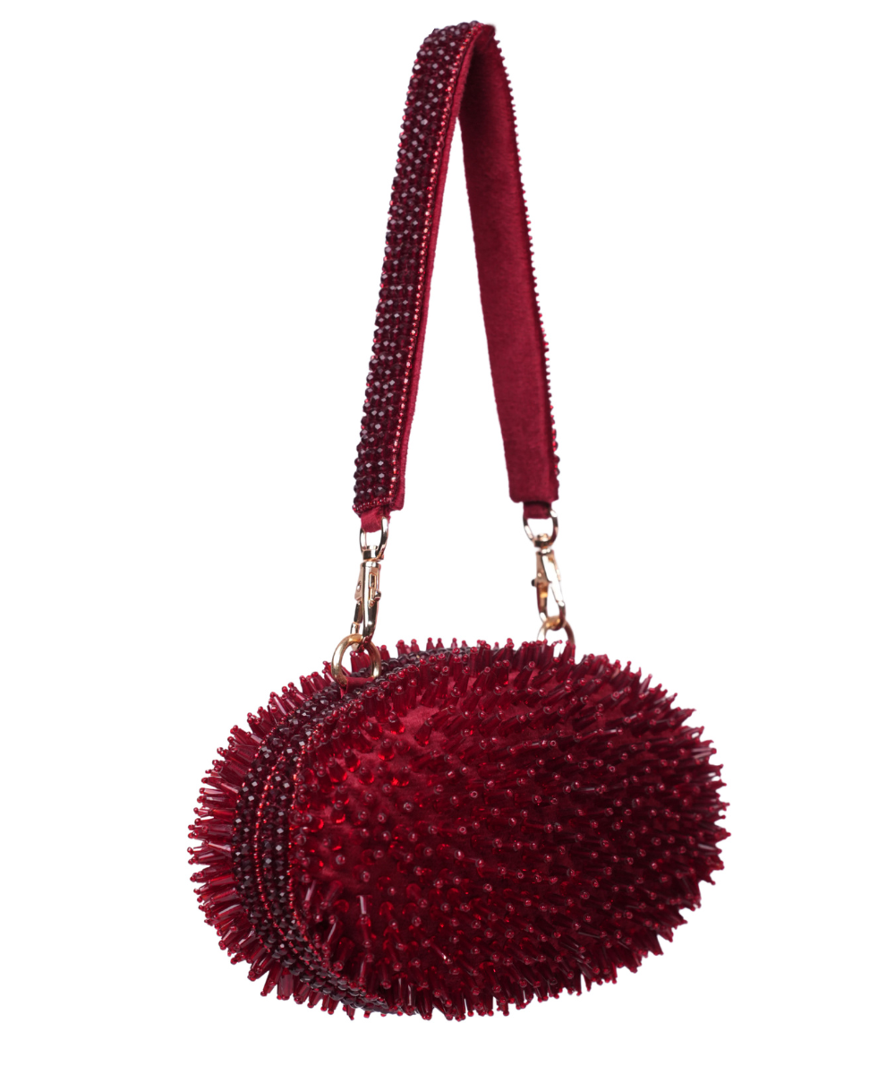 Celeste Maroon Suede Embellished Clutch