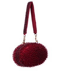 Celeste Maroon Suede Embellished Clutch