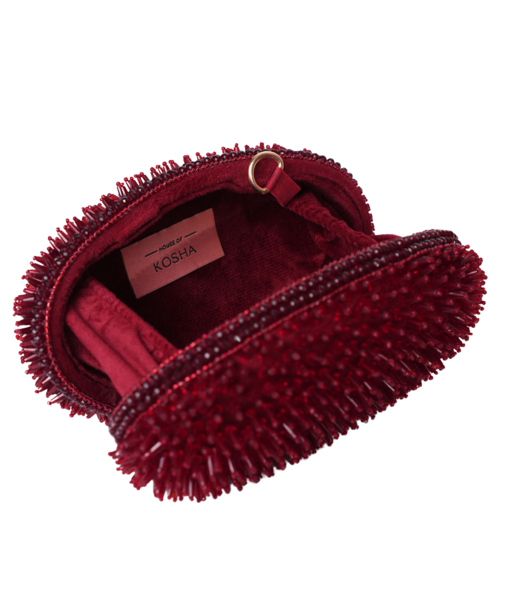 Celeste Maroon Suede Embellished Clutch