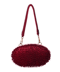 Celeste Maroon Suede Embellished Clutch