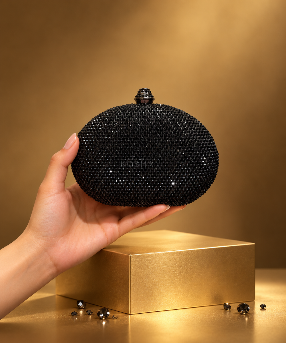 Nova Black Rhinestone Oval Clutch