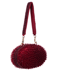 Celeste Maroon Suede Embellished Clutch