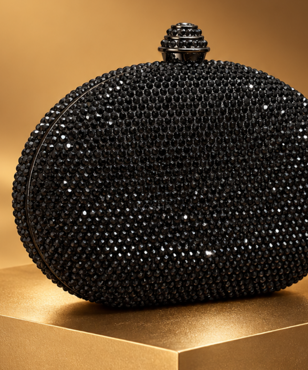 Nova Black Rhinestone Oval Clutch