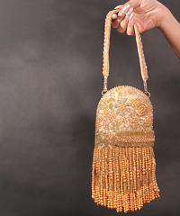 Azmat Gold Suede Embellished Capsule Bag